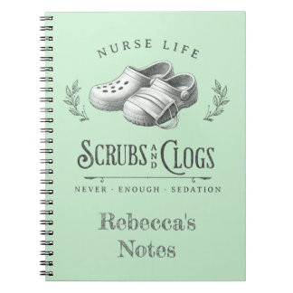 Funny drawing of Scrubs & Clogs personalised Nurse Notebook