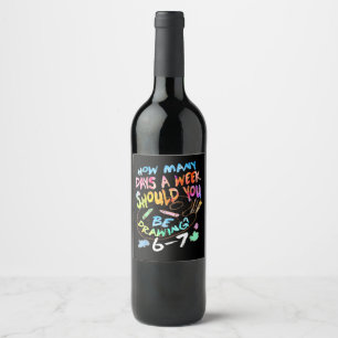 Funny Drawing Sketching Artist  Wine Label
