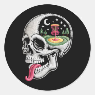 Funny Dreaming Skull Disc Golf Lover Dad Husnd Dis Classic Round Sticker