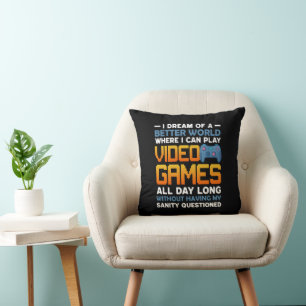 Funny dreaming video Gamer word art Cushion