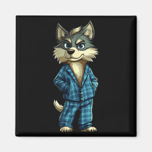 Funny Dreamy Wolf In Pajama Outfit For Sleepy Boys Magnet