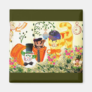 Funny Dressed Up Cats in the Garden Design Magnet