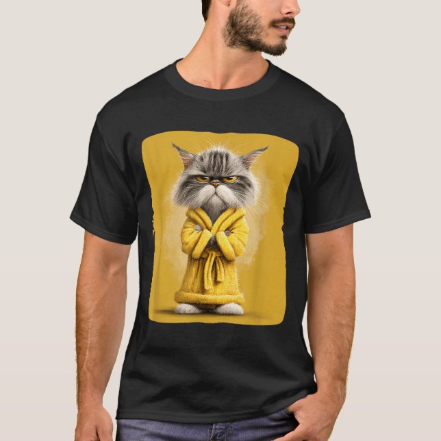 Funny Dressing Gown Cat in Yellow Bathrobe Graphic (Front)