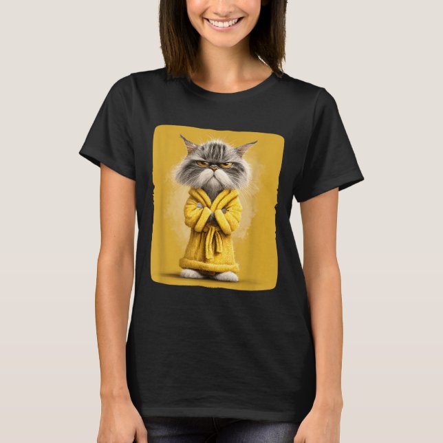 Funny Dressing Gown Cat in Yellow Bathrobe Graphic (Front)