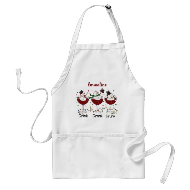 Funny “Drink, Drank, Drunk” Snowman and Wine  Standard Apron (Front)