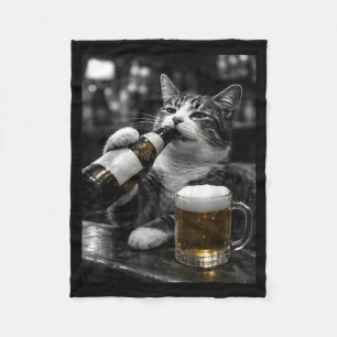 Funny drinking cats at bar white black vintage fleece blanket