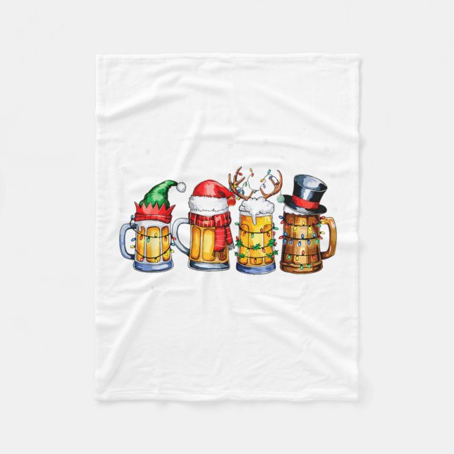 Funny Drinking Christmas Santa Beer Christmas Ligh Fleece Blanket (Front)