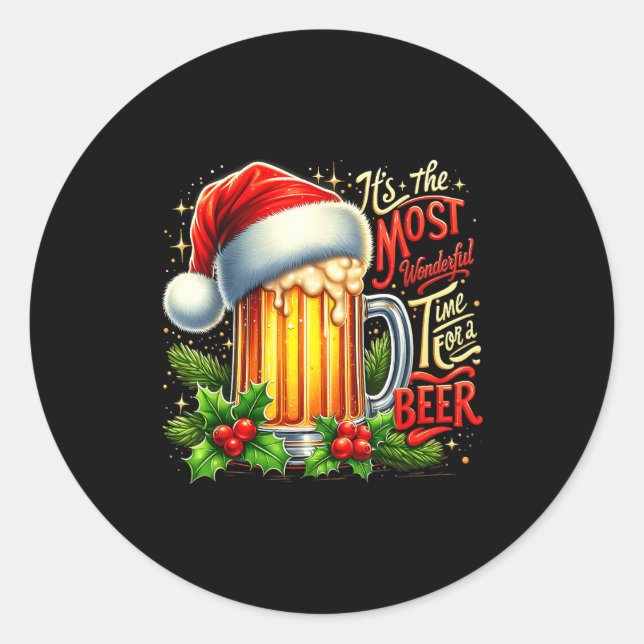 Funny Drinking Christmas Santa Beer Lovers Trend N Classic Round Sticker (Front)
