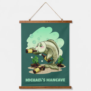 Funny Drinking Fish custom text & colour Hanging Tapestry