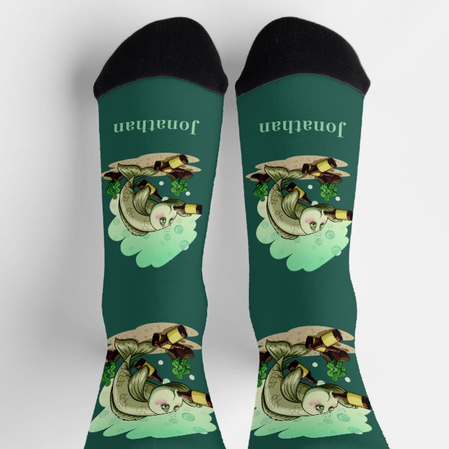 Funny Drinking Fish custom text & colour Socks (Top)