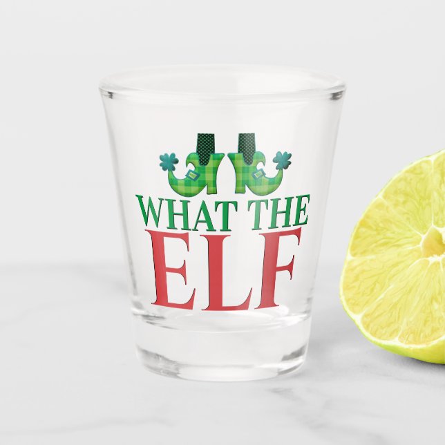 Funny drinking what the elf Christmas pub gift Shot Glass (Front)