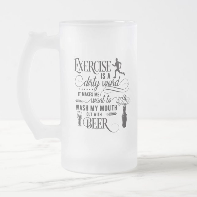 funny drinking word art frosted glass beer mug (Left)