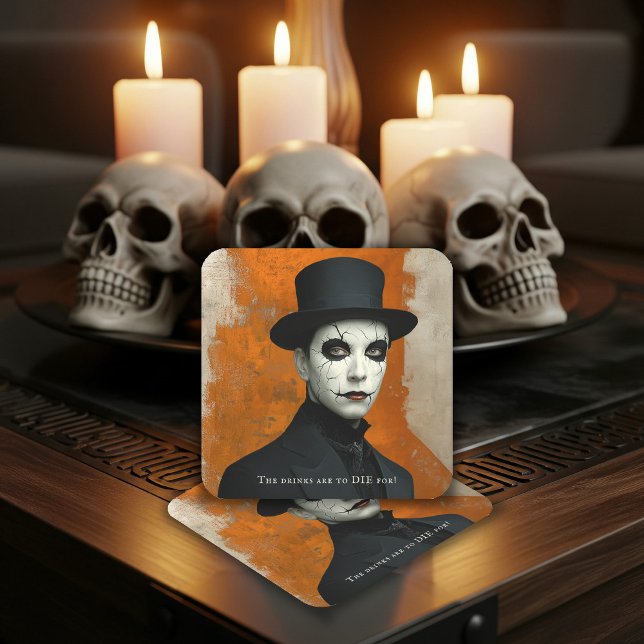 Funny Drinks to Die For Gothic Halloween Square Paper Coaster (Creator Uploaded)