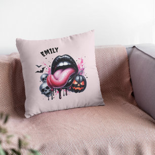 Funny Dripping Lip Halloween Custom Spooky Pink Cushion