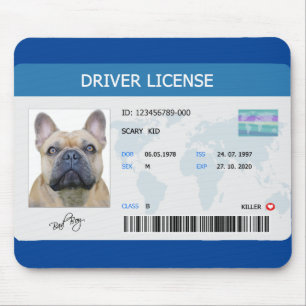 Funny driver license for dog mouse pad