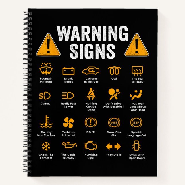 Funny Driving Warning Signs 101 Auto Mechanic Gift Notebook (Front)