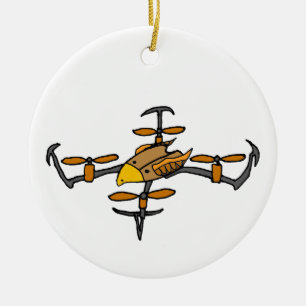 Funny Drone Flying Eagle Art Ceramic Tree Decoration