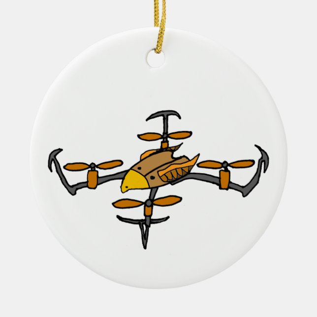Funny Drone Flying Eagle Art Ceramic Tree Decoration (Front)