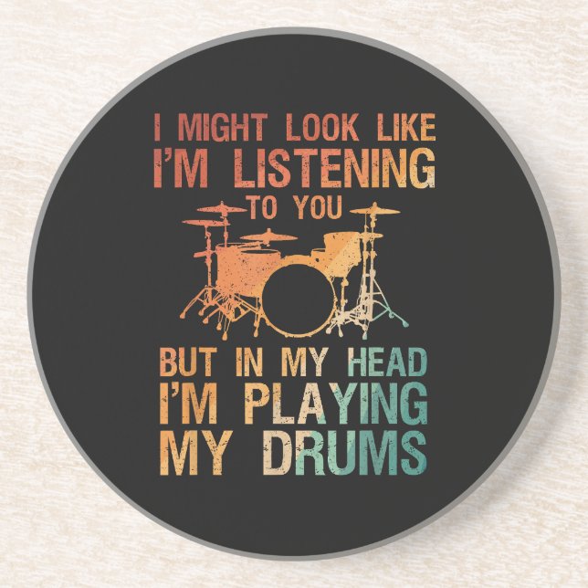 Funny Drummer Art For Men Women Drum Player Percus Coaster (Front)