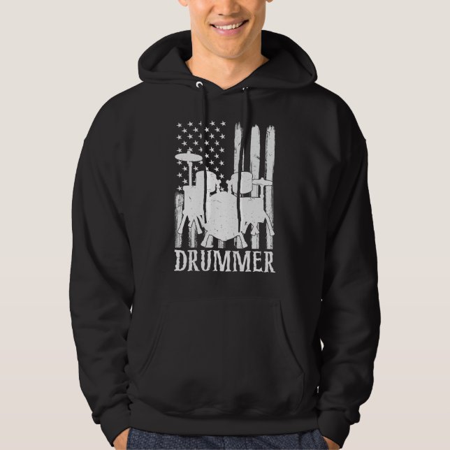 Funny Drummer Art For Men Women Drum Set Drumming  Hoodie (Front)