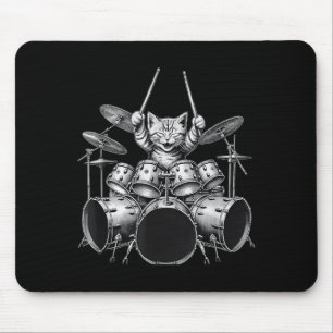 Funny Drummer Cat Playing Drum Set Music Art Mouse Pad