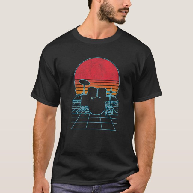 Funny Drummer Drumming Drum Set Drum Sticks 80S 90 T-Shirt (Front)