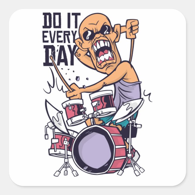 Funny Drummer Drums Gift Square Sticker (Front)