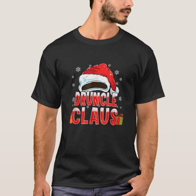 Funny Druncle Claus Beer Santa Hat Matching Family T-Shirt (Front)
