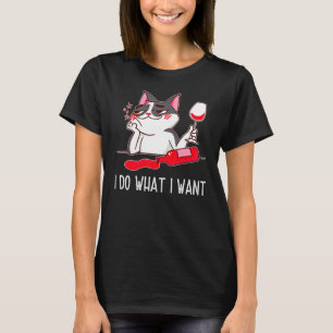 Funny Drunk Cat Drinking Wine T-Shirt