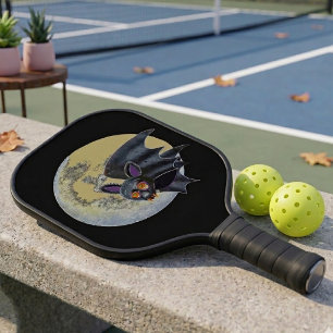 Funny Drunk Halloween Full Moon Bat Pickleball Paddle