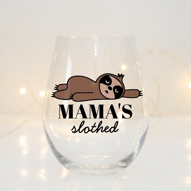 Funny Drunk Sloth Gift For Mum Who Loves Drinking Stemless Wine Glass (Creator Uploaded)