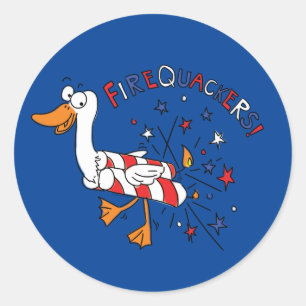 Funny Duck 4th of July Kids Cute Classic Round Sticker