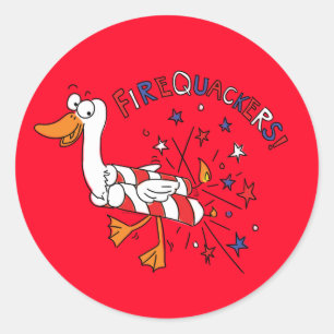 Funny Duck 4th of July Kids Cute Classic Round Sticker