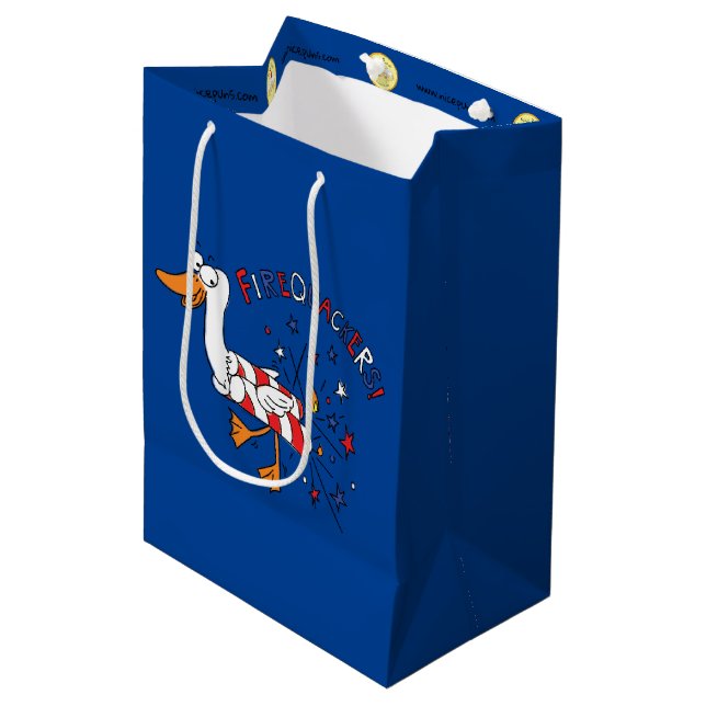 Funny Duck 4th of July Kids Cute Medium Gift Bag (Front Angled)