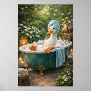 Funny Duck Bath Poster, Whimsical Animal Bathroom Poster