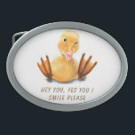 Funny Duck Belt Buckle - Custom Text<br><div class="desc">Funny Belt Buckles with Yellow Duck Playful Wink Happy Smile Cartoon Drawing and Text Belt Buckle - Customizable - or Choose / Add Your Unique Text / Font / Color - Make Your Special Gift - Resize and move or remove and add elements / image with Customization tool ! -...</div>