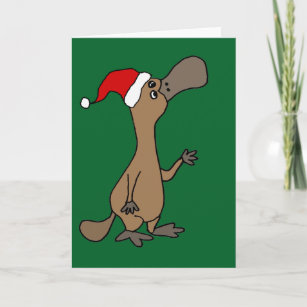Funny Duck-billed Platypus in Santa Hat Christmas Holiday Card