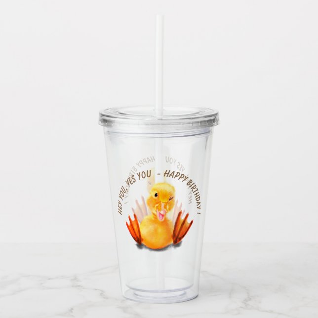Funny Duck Birthday Acrylic Tumbler (Front)