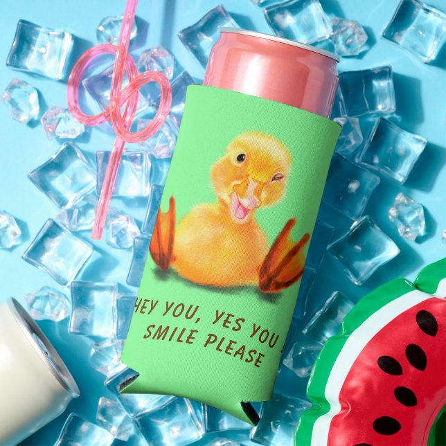 Funny Duck Can Cooler Smile Custom Text and Colour (In Situ Summer)