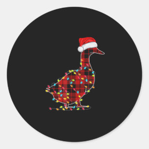 Funny Duck Christmas Light Red Plaid Matching Classic Round Sticker