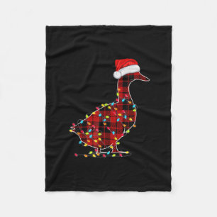Funny Duck Christmas Light Red Plaid Matching Fleece Blanket
