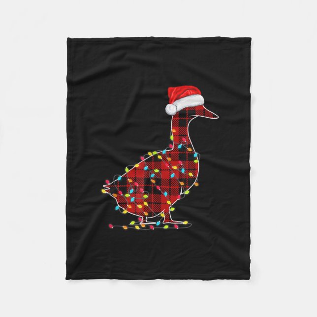 Funny Duck Christmas Light Red Plaid Matching Fleece Blanket (Front)