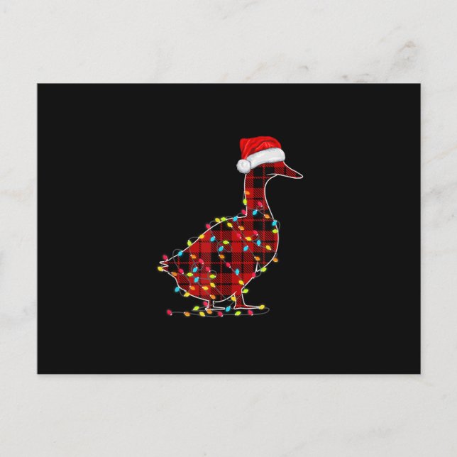 Funny Duck Christmas Light Red Plaid Matching Holiday Postcard (Front)