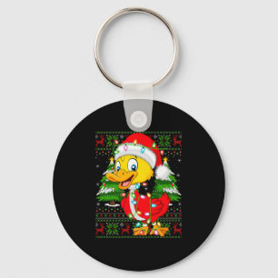 Funny Duck Christmas Lights Santa Costume Ugly Xma Key Ring