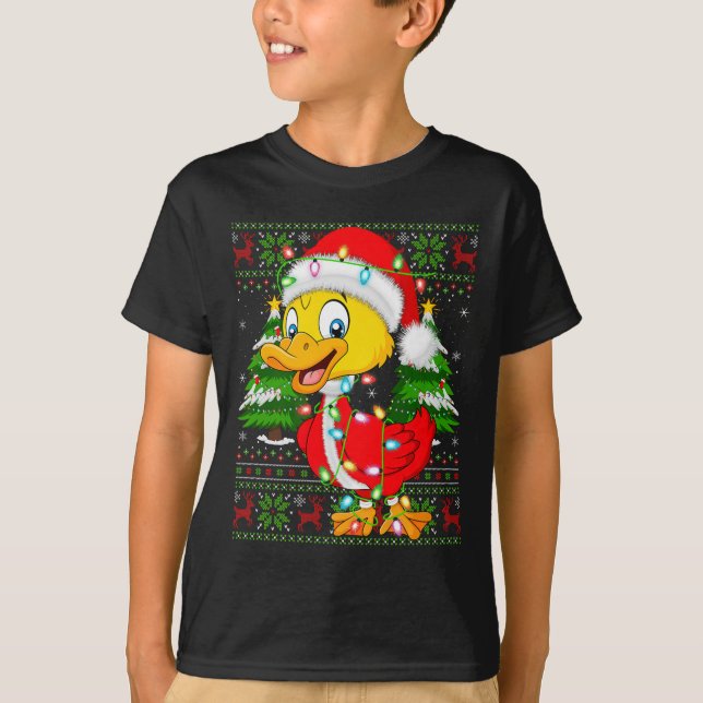 Funny Duck Christmas Lights Santa Costume Ugly Xma T-Shirt (Front)