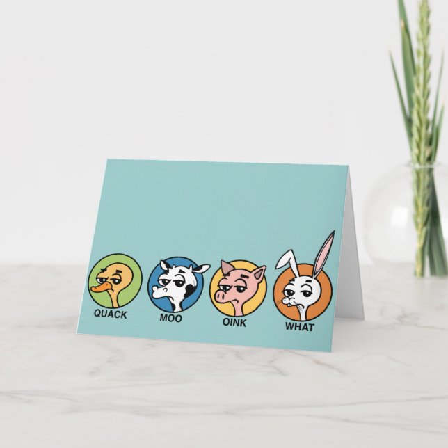 FUNNY DUCK COW PIG AND RABBIT GREETING CARD (Front)