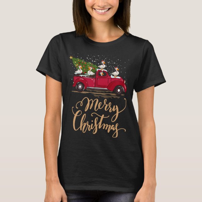 Funny Duck Driving Christmas Tree Red Truck Duck C T-Shirt (Front)