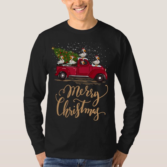 Funny Duck Driving Christmas Tree Red Truck Duck C T-Shirt (Front)