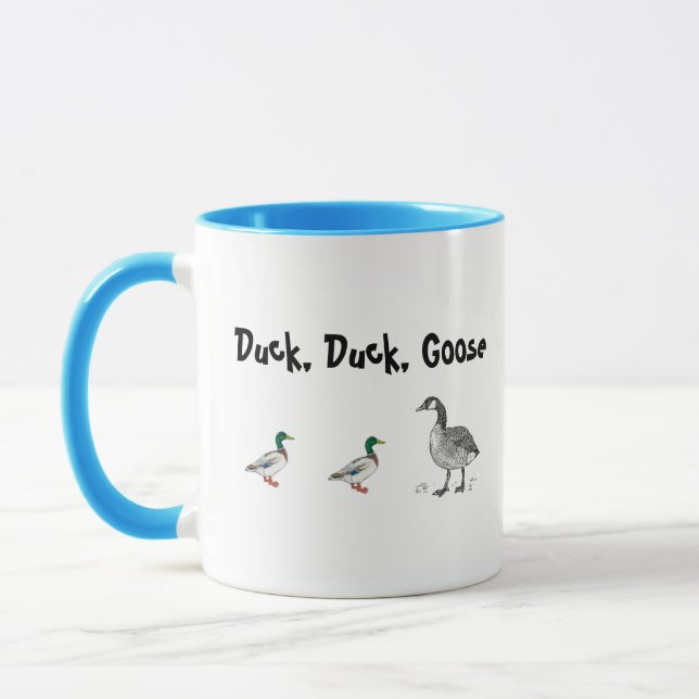 Funny Duck Duck Goose Cartoon, Kids Game Pun Mug (Left)