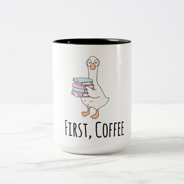 Funny Duck "First Coffee" Mug – Cute Morning Coffe (Center)